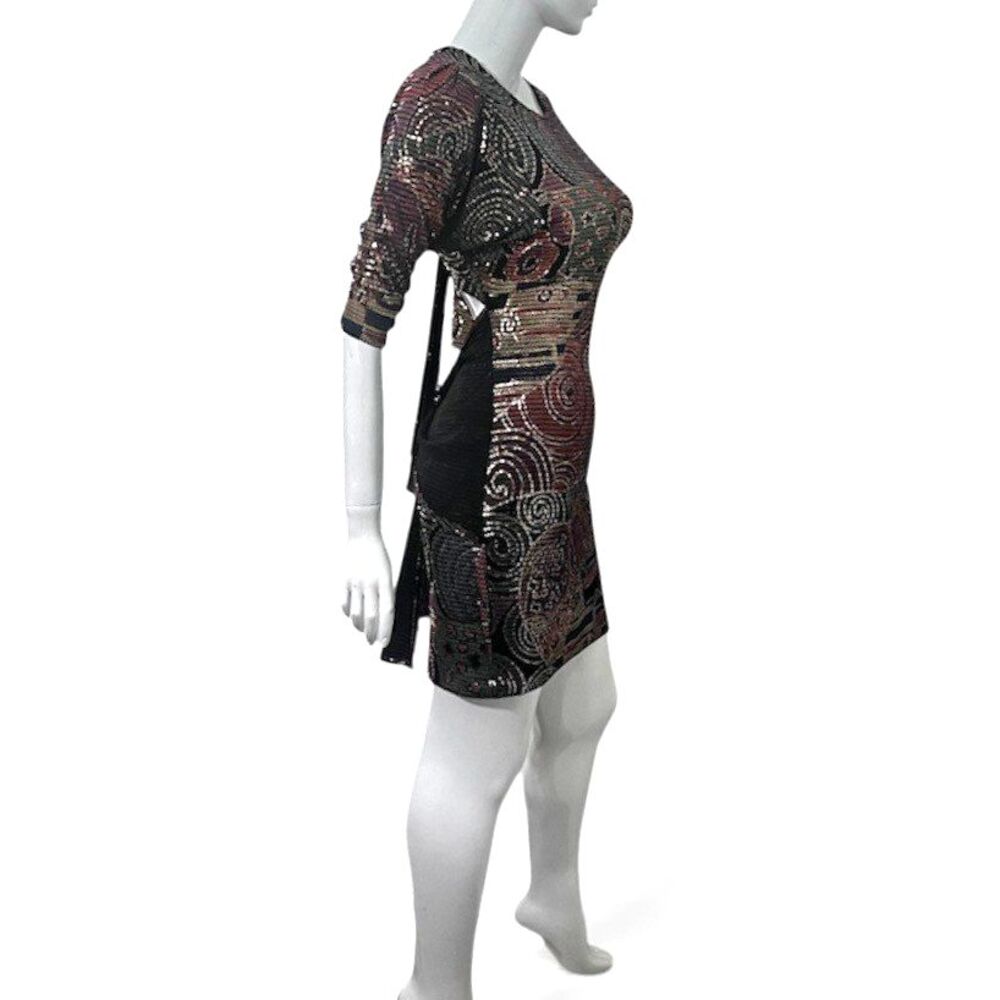 Vtg Yvonne LeFleur Italy Metallic Swirl Open Back Holiday Cocktail Dress Petite - Picture 3 of 11